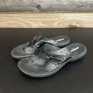 Clarks Collection Black Patent Leather Flat Slip On Thong Sandals Women's 8